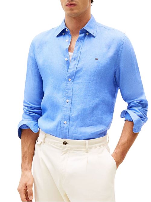 Camicia uomo azzurra in lino Tommy Hilfiger | MW0MW34602C30